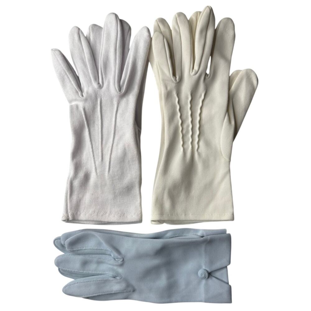 Vintage 1950s 60s Ladies Dress Gloves 3 Pair Lot Blue, Ivory White Small